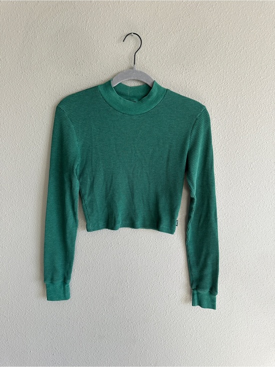 TNA Tops - Aritzia TNA Green Thermal Cropped Long-Sleeve Mock Neck Top Medium